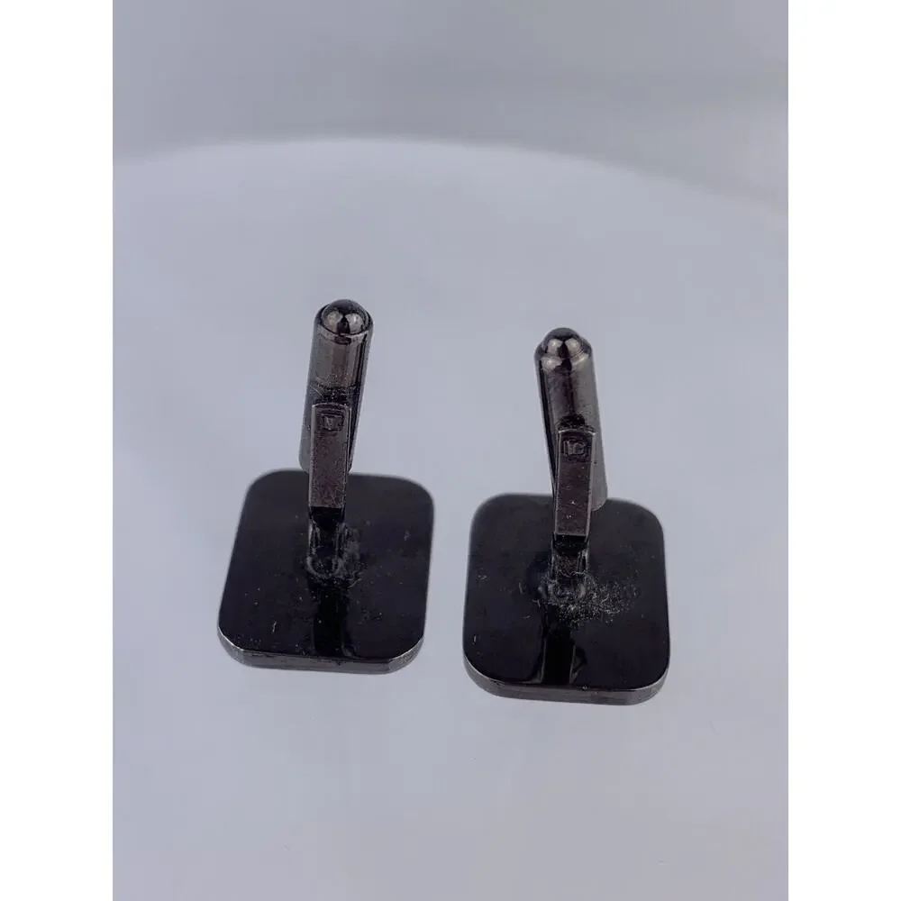 Modern C Initial Gold Tone Black Cufflinks Brushed Metal Formal Vintage